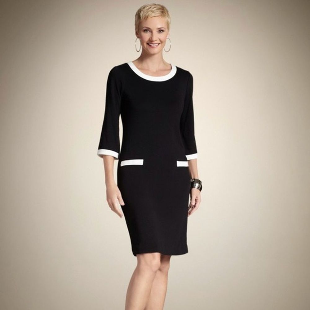 Chico’s Black & White Ponte ¾ Sleeve Knit Dress